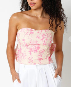 Strapless Floral Bow Top
