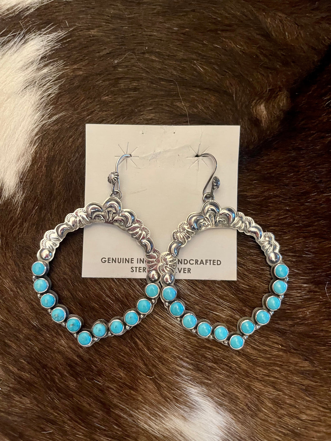 Authentic Turquoise & Silver Stamped Hoops