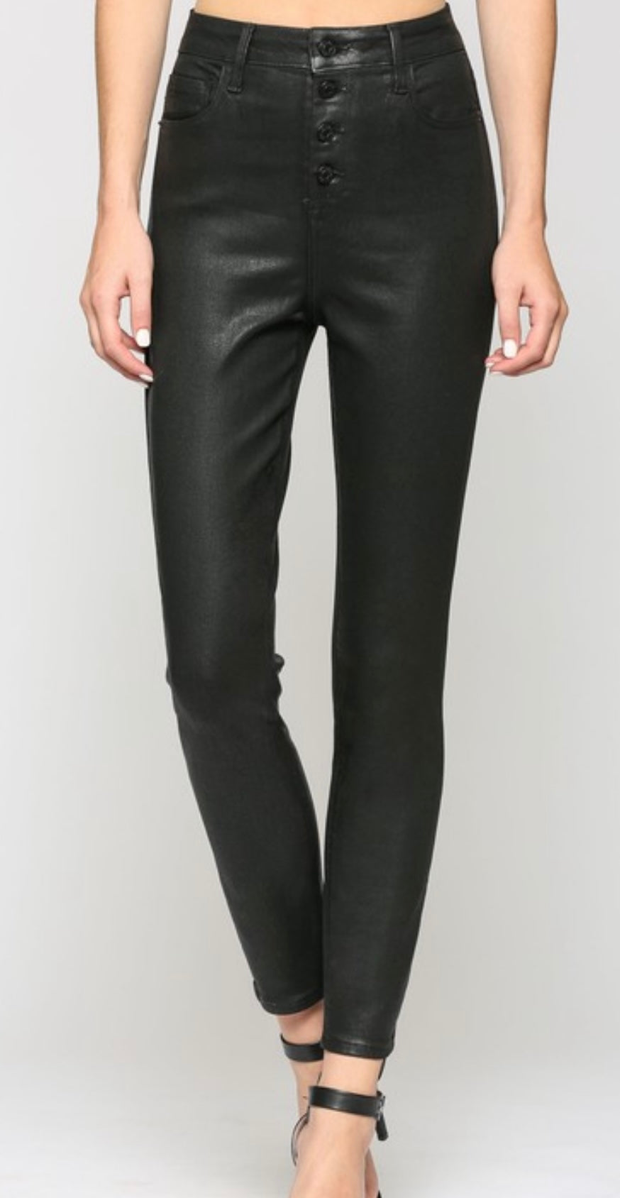 Black Coated Five Button High Rise Skinny