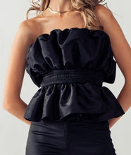 Load image into Gallery viewer, Strapless Smocked Waist Ruffle Blouse

