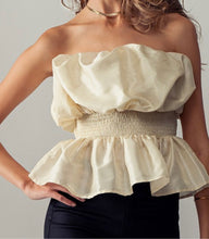 Load image into Gallery viewer, Strapless Smocked Waist Ruffle Blouse
