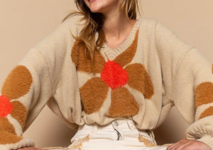 Beige & Chocolate Floral Pattern Sweater