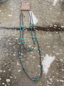 2 Strand Faux Navajo Pearls & Turquoise Beads Necklace