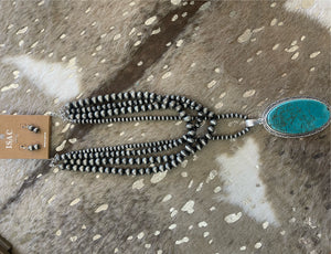 4 Strand Navajo Pearl Turquoise Pendant Necklace