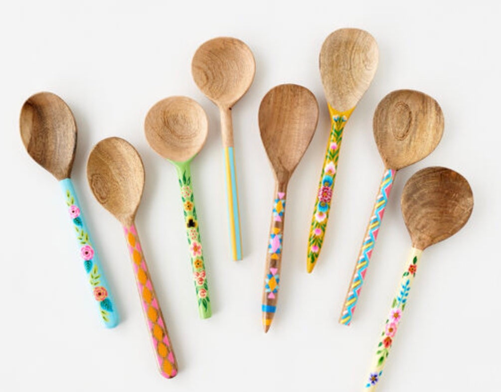 Hand Painted Floral & Geometric Wooden Spoon