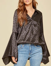 Load image into Gallery viewer, Black Satin Top w/Leopard imprint
