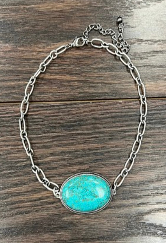 Wide oval turquoise necklace