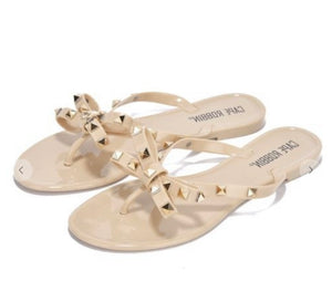 Nude Studded Bow Jelly Sandals