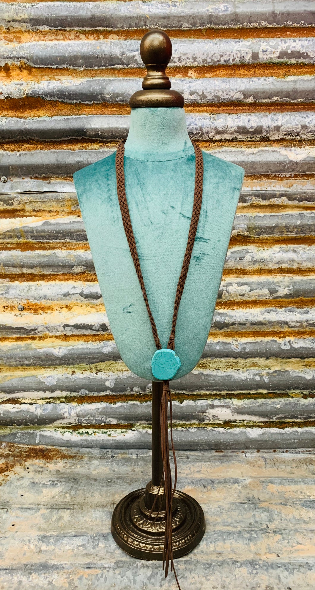 Turquoise Slab on Braided Suede Leather