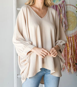 Solid V Neck Oversized Oatmeal Top