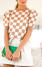 Load image into Gallery viewer, Puff Sleeve Checkered Knit Top
