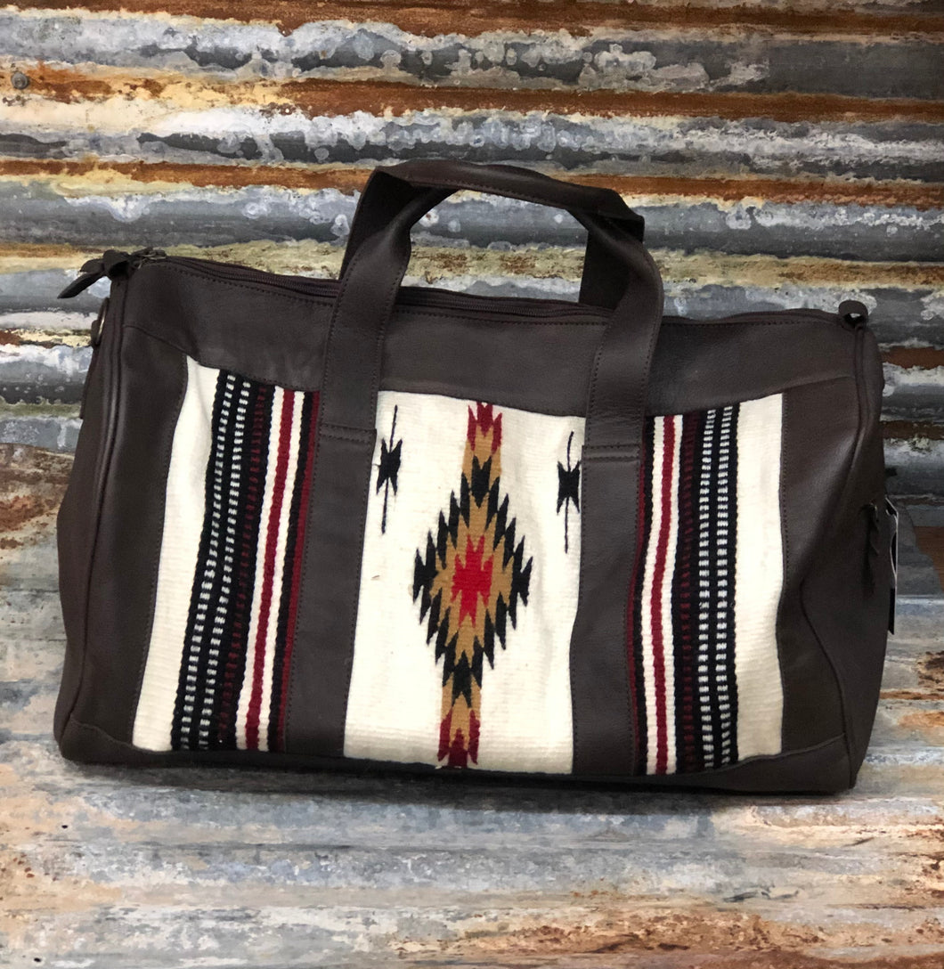 Cream Aztec & Leather Duffle Bag